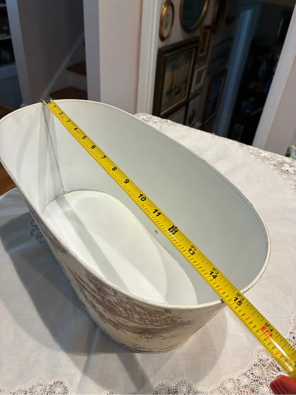 French country style toile metal tub, cachepot, planter, or ice bucket